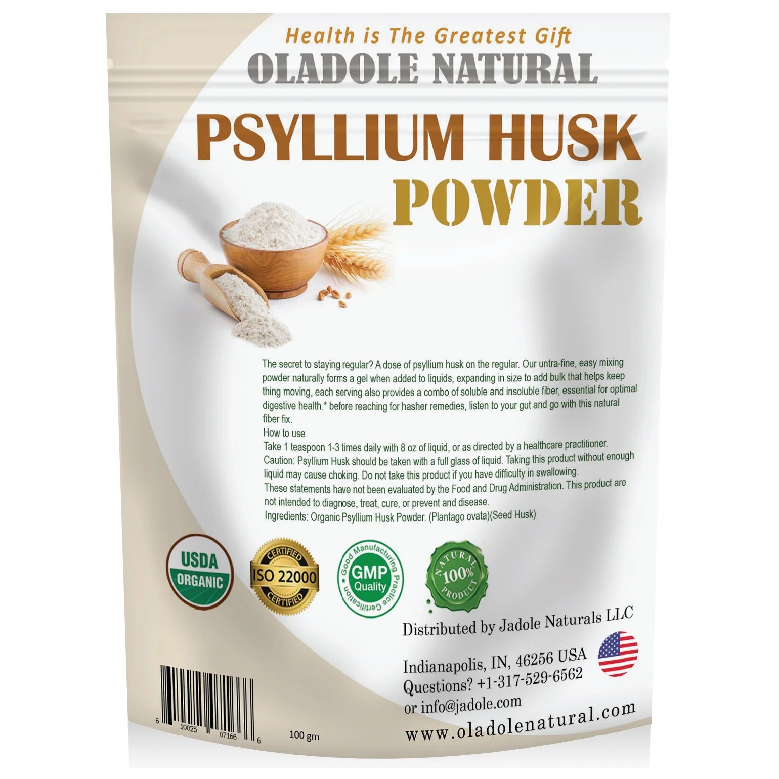 مسحوق قشور السيليوم الطبيعي من أولادول، 100 غرام 