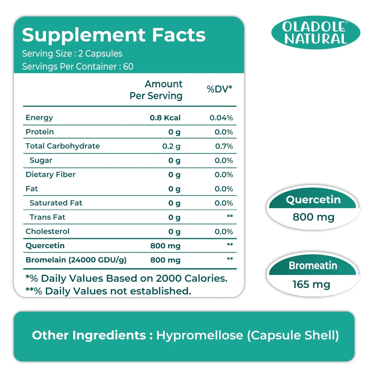 Oladole Natural Quercetin With Bromelain 120 capsules