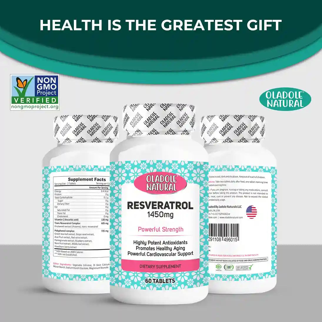 Oladole Natural Resveratrol- 1450mg (60 Tablets)