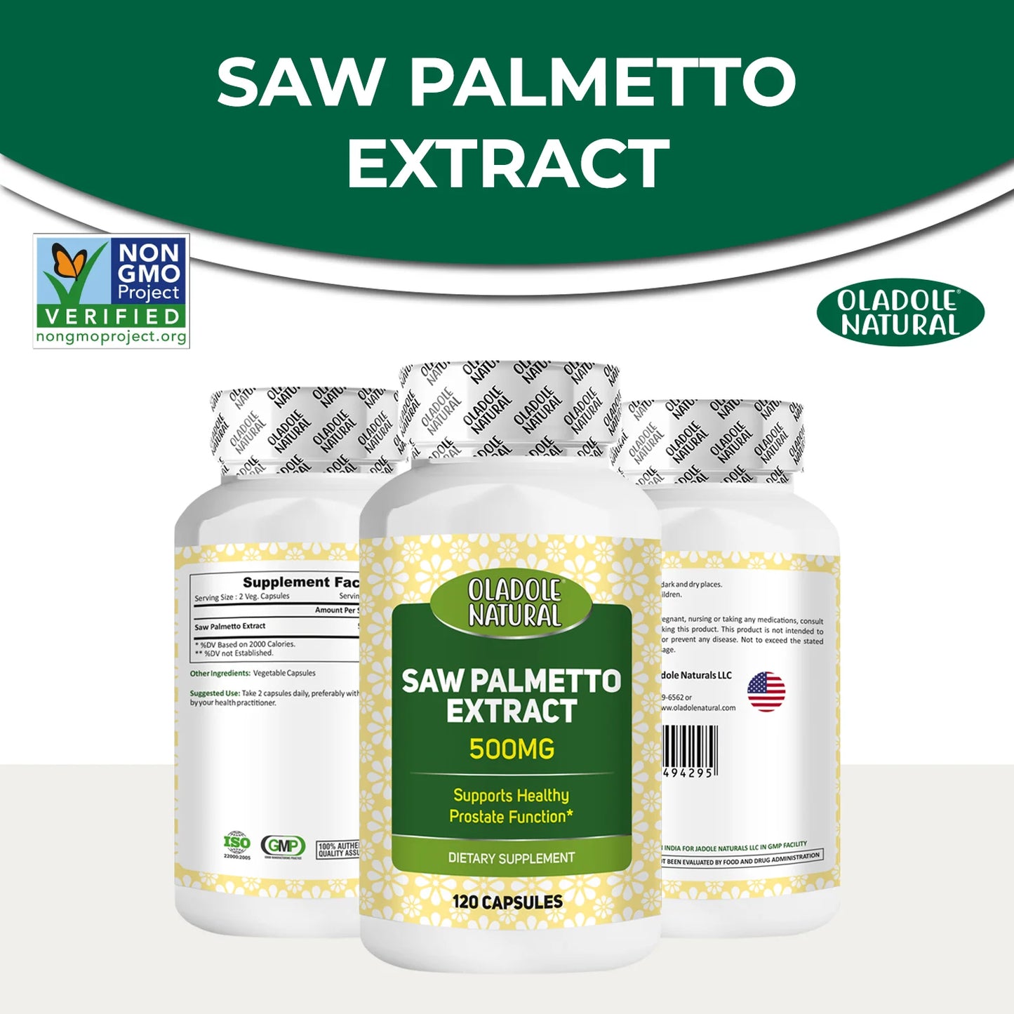 Oladole Natural Saw Palmetto Extract 500mg 120 Capsules