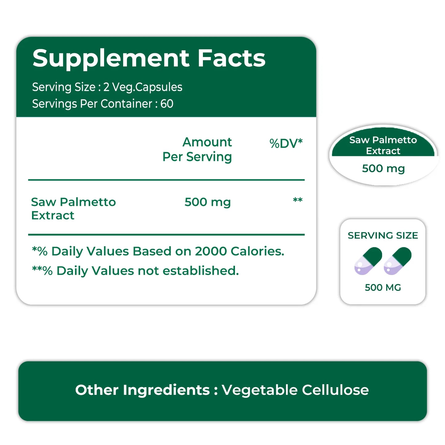 Oladole Natural Saw Palmetto Extract 500mg 120 Capsules
