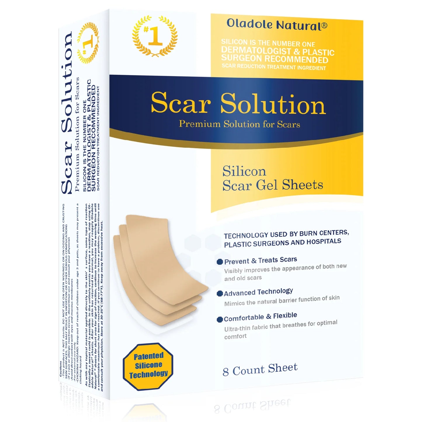 Oladole Natural Scar Solution Silicone Scar Gel Sheets 8 Count