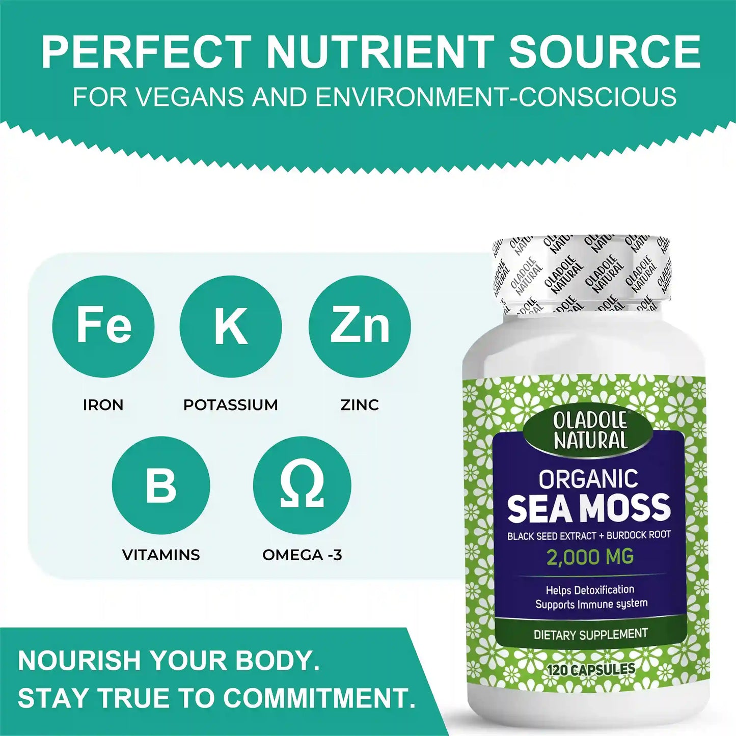 Oladole Natural Organic Sea Moss (2000mg) - 120 Capsules