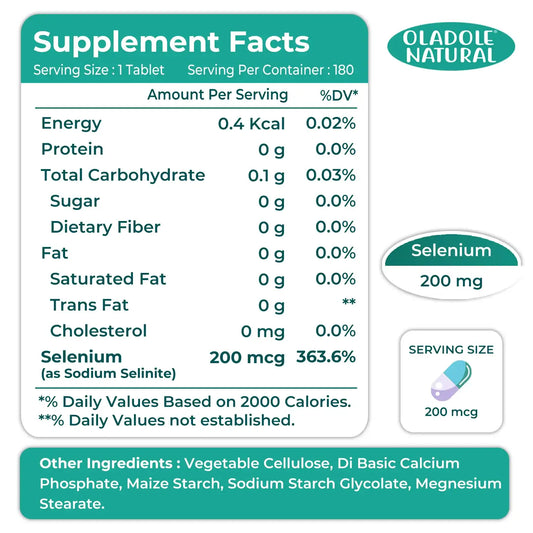 Oladole Natural Selenium 200mcg 180 Tablets