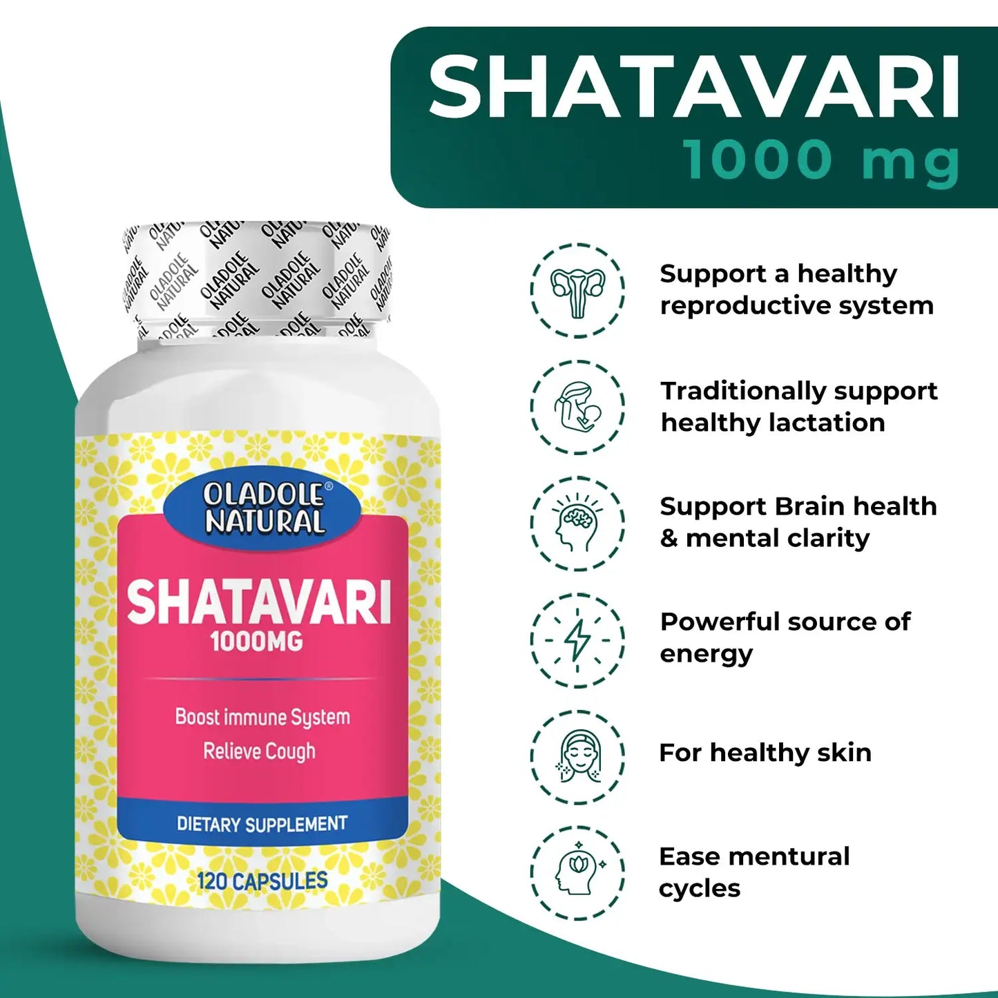 Oladole Natural Shatavari 1000mg 120 Capsules