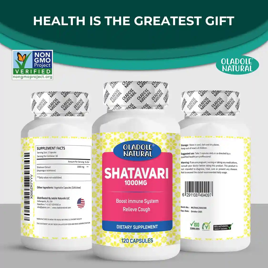 Oladole Natural Shatavari 1000mg 120 Capsules
