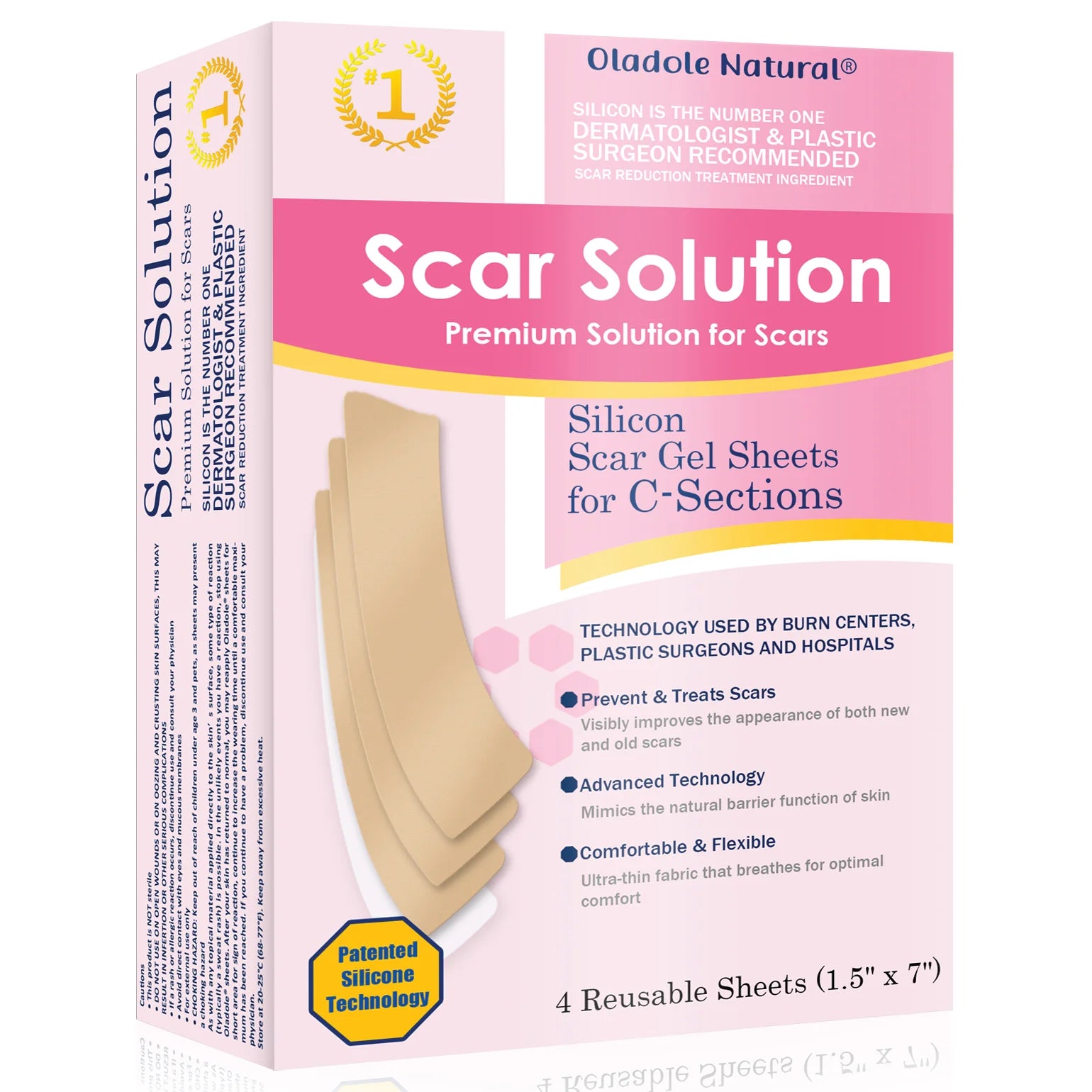 Oladole Natural Silicone Scar Sheets for C-Sections Scar Solution, 4Sheets
