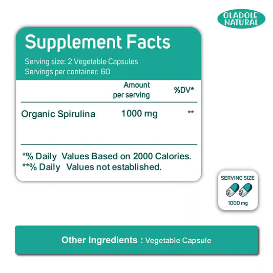 Oladole Natural Spirulina 1000mg 120 Capsules