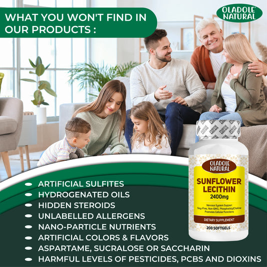 Oladole Natural Sunflower Lecithin 2400mg - 200 Softgels