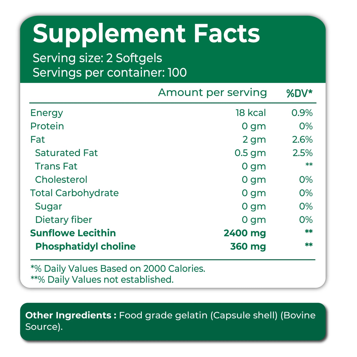 Oladole Natural Sunflower Lecithin 2400mg - 200 Softgels
