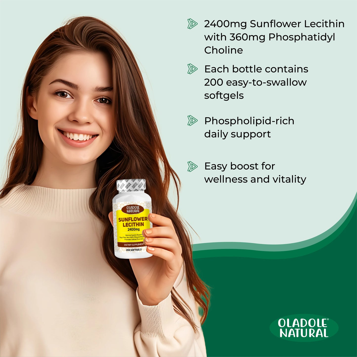 Oladole Natural Sunflower Lecithin 2400mg - 200 Softgels