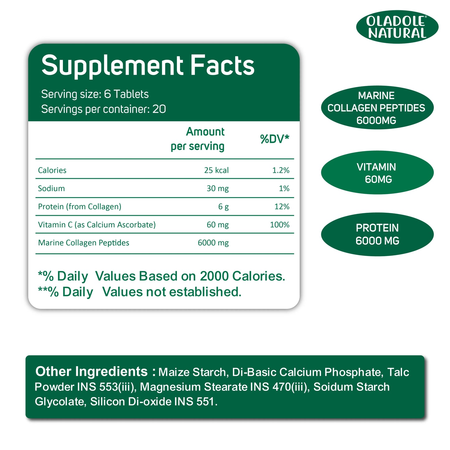Oladole Natural Super Collagen with Vitamin C 6000mg 120 Tablets