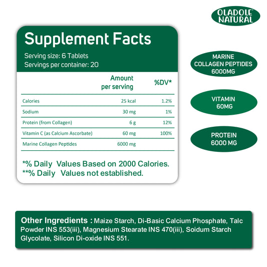 Oladole Natural Super Collagen with Vitamin C 6000mg 120 Tablets