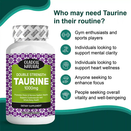 Oladole Natural Double Strength Taurine (1000 mg) - 100 Capsules