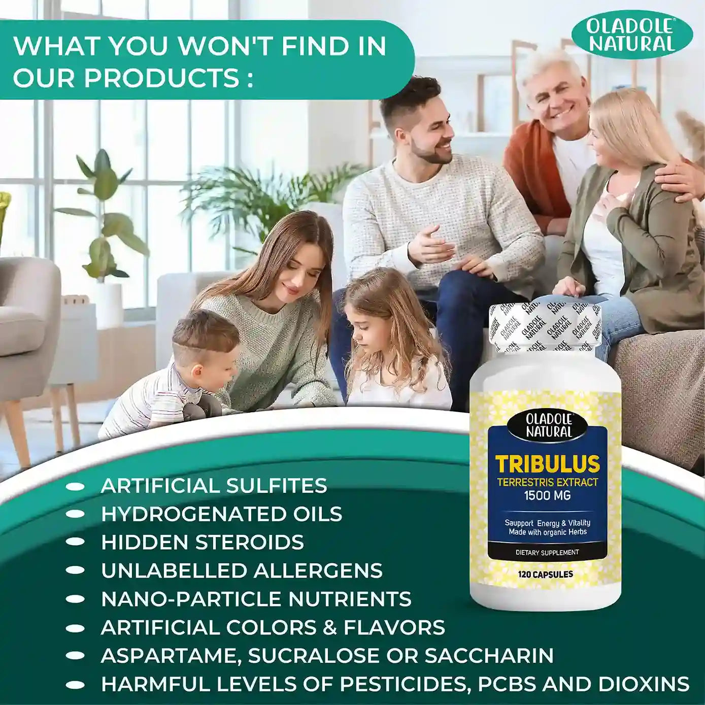 Oladole Natural Tribulus terrestris 1500 mg, 120 Capsules