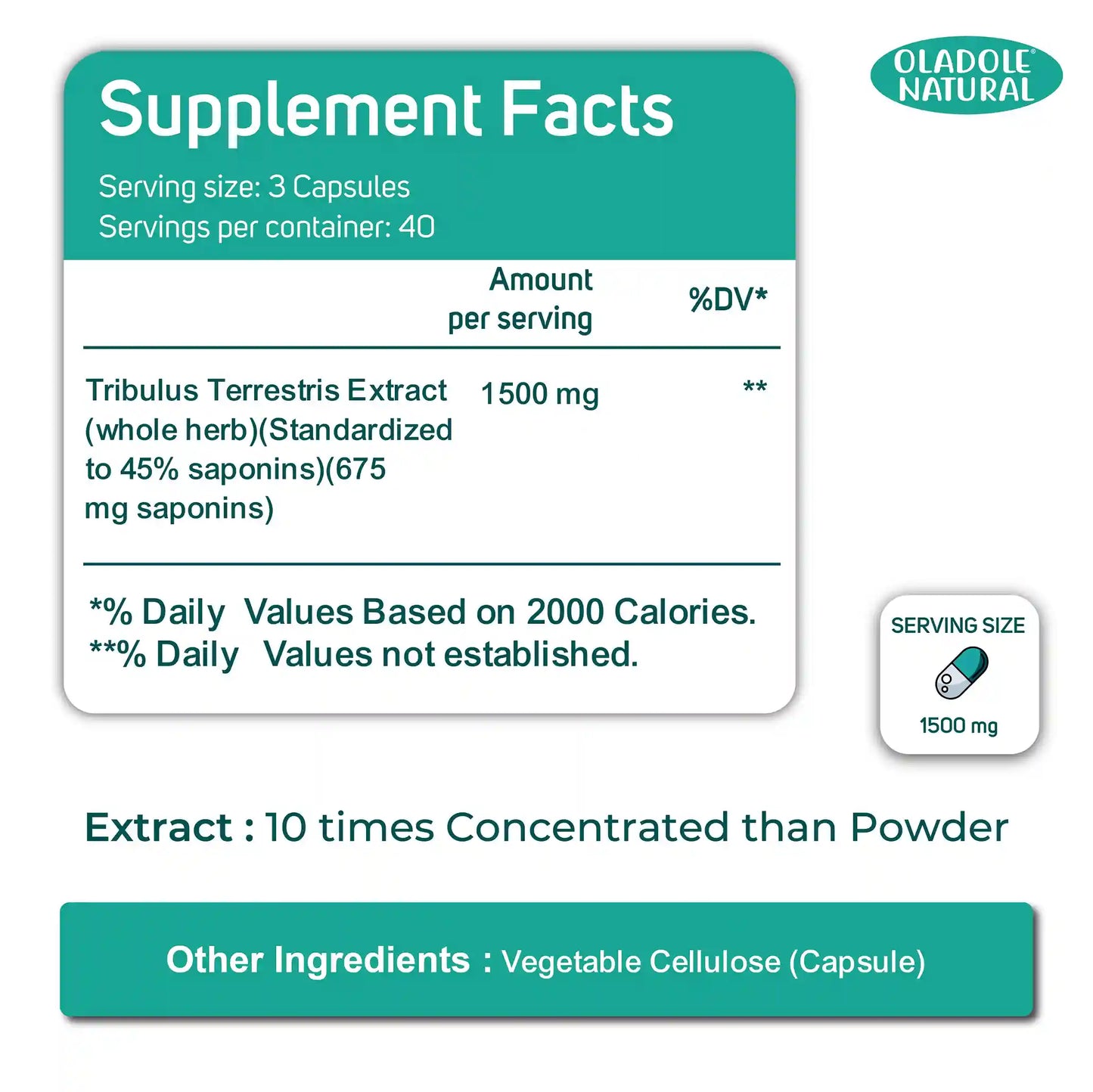 Oladole Natural Tribulus terrestris 1500 mg, 120 Capsules
