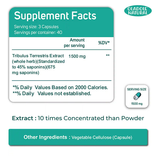 Oladole Natural Tribulus terrestris 1500 mg, 120 Capsules