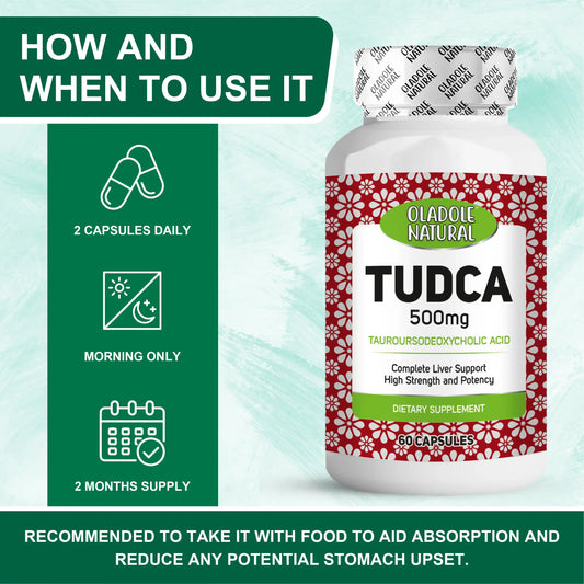 Oladole Natural TUDCA Tauroursodeoxycholic Acid 500mg, 60 Capsules