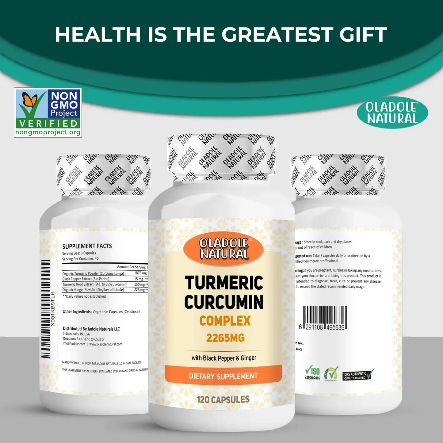 Oladole Natural Turmeric Curcumin Complex 2265mg - 120 Capsules