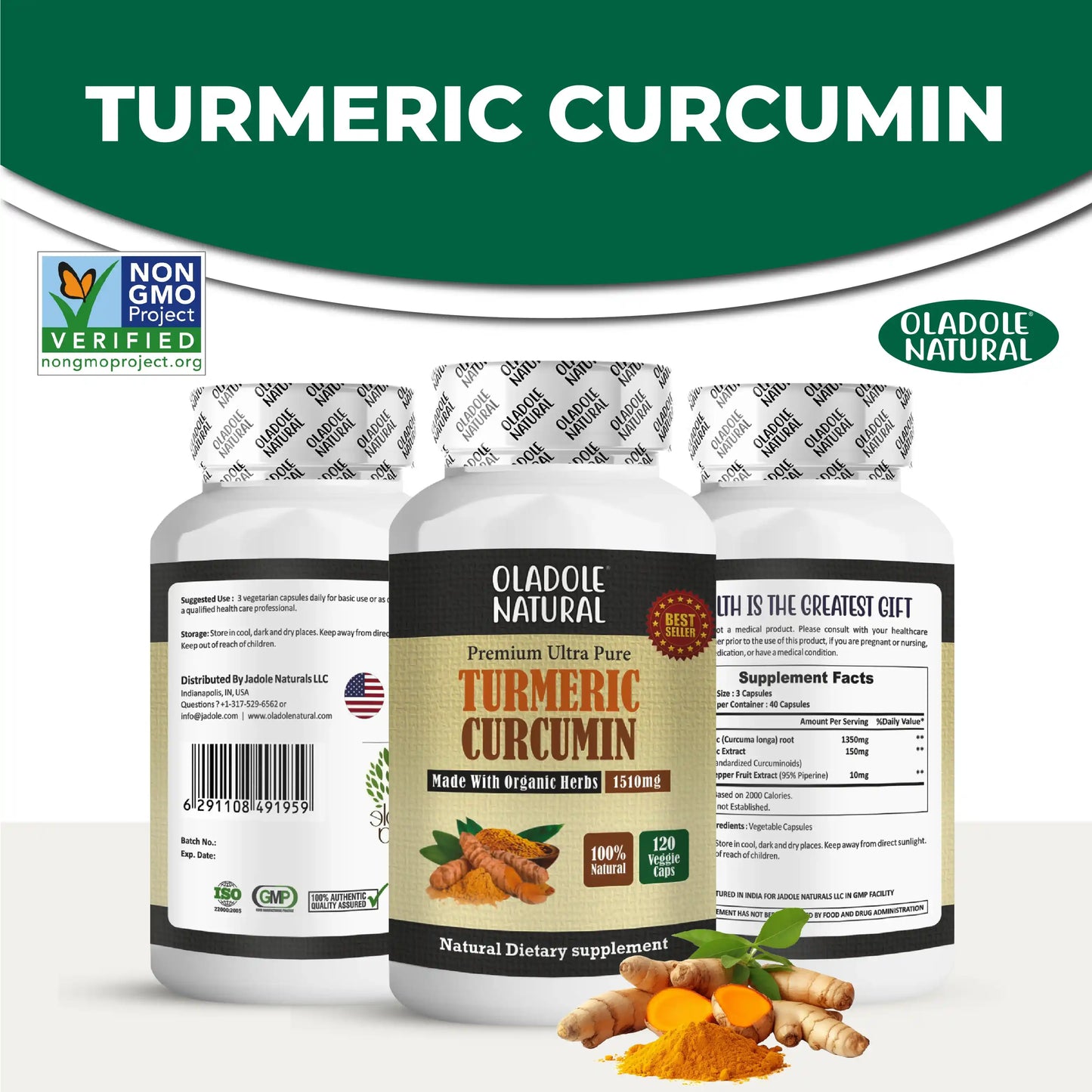Oladole Natural Turmeric Curcumin 1510 mg 120 Capsules