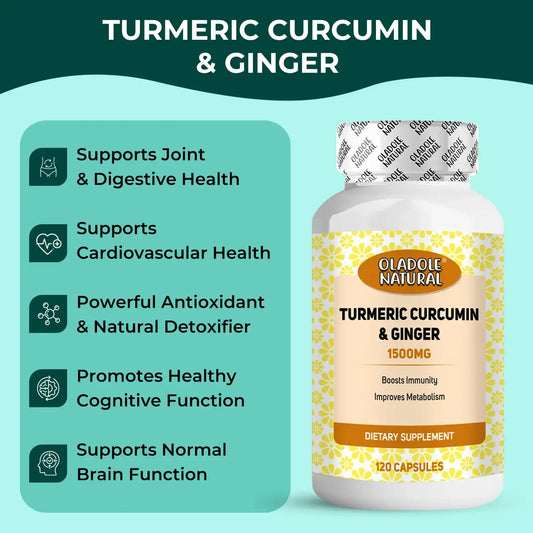 Oladole Natural Turmeric & Ginger With Piperine- 1500mg (120 Capsules)