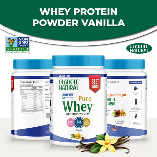 Oladole Natural Pure Whey Protein Powder Vanilla Front And Back