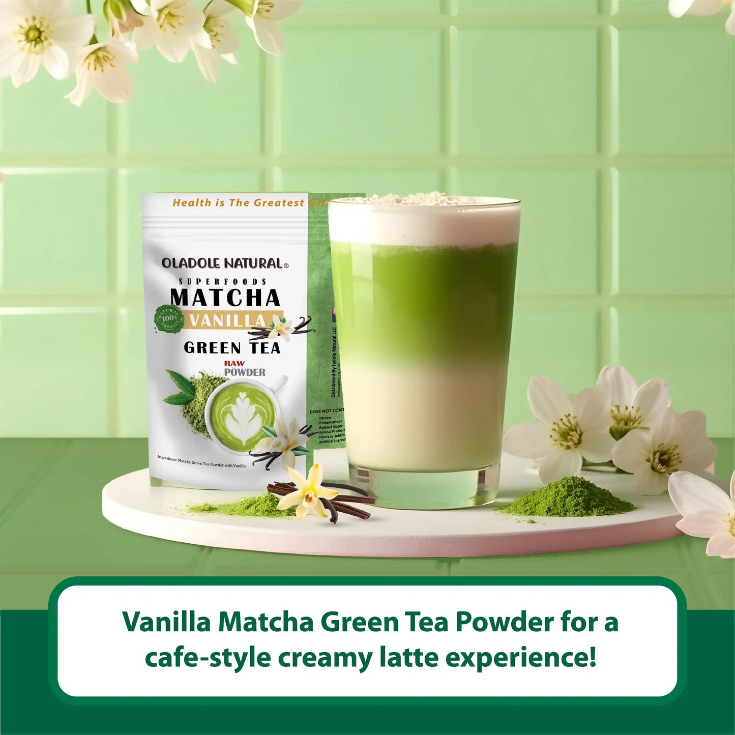 Oladole Natural Vanilla Matcha Green Tea Powder 50g
