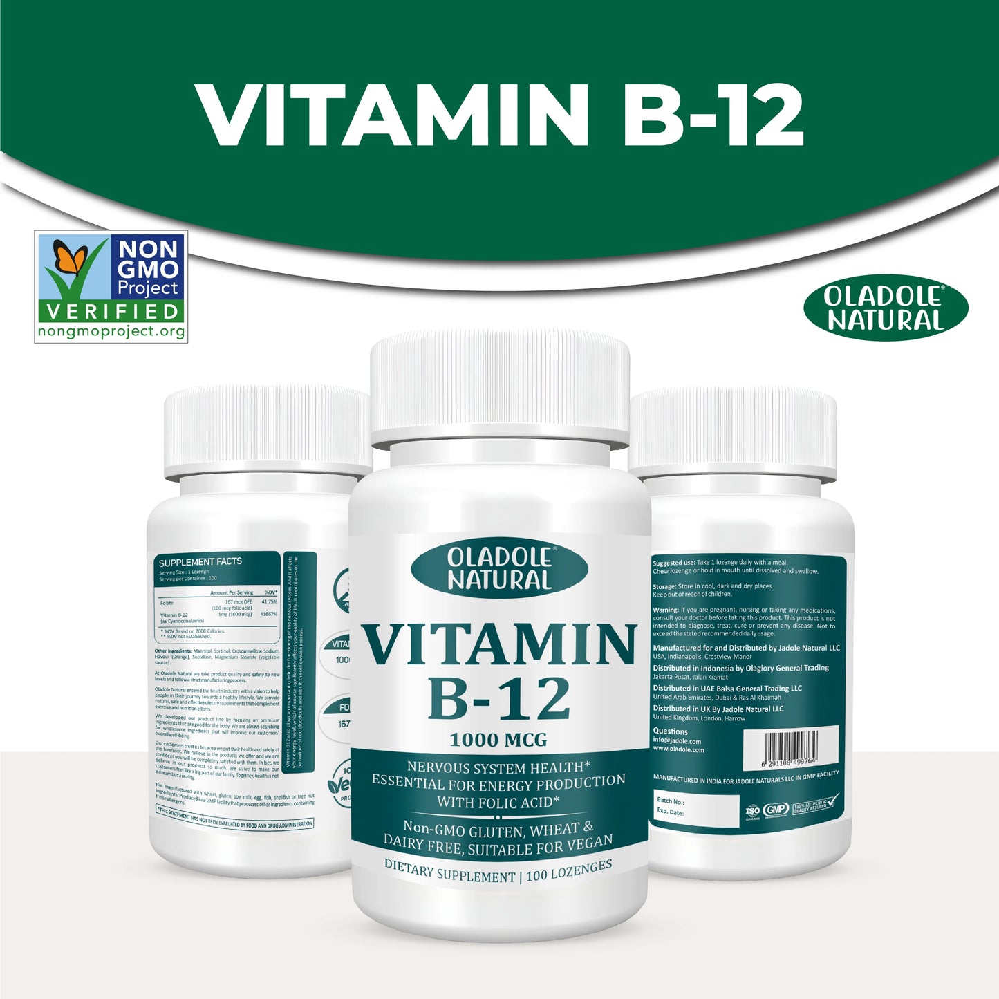 Oladole Natural Vitamin B-12 (1000mcg) - 100 Lozenges