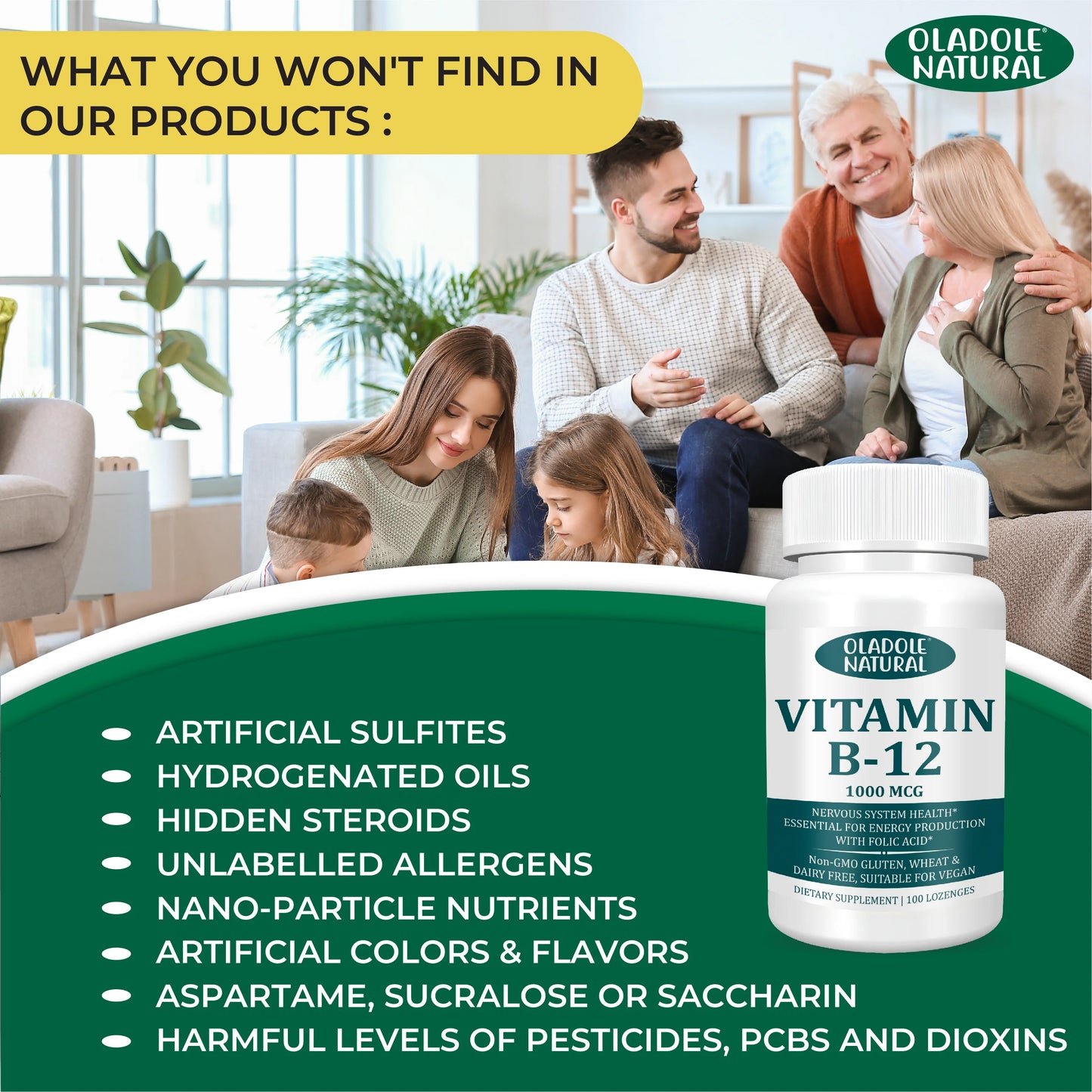 Oladole Natural Vitamin B-12 (1000mcg) - 100 Lozenges