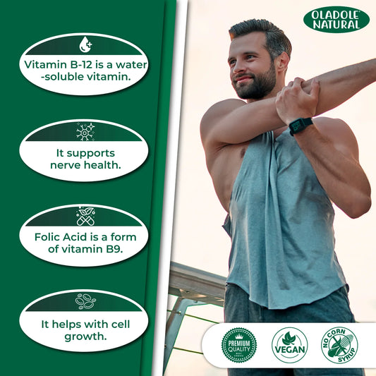 Oladole Natural Vitamin B-12 with Folic Acid, 1000mcg 100 Tablets