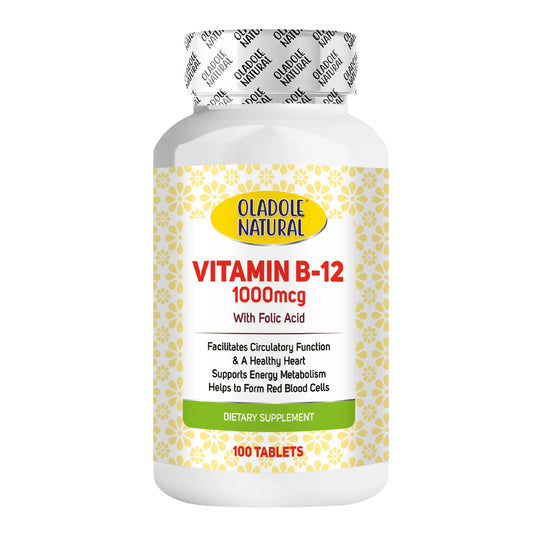 Oladole Natural Vitamin B-12 with Folic Acid, 1000mcg 100 Tablets