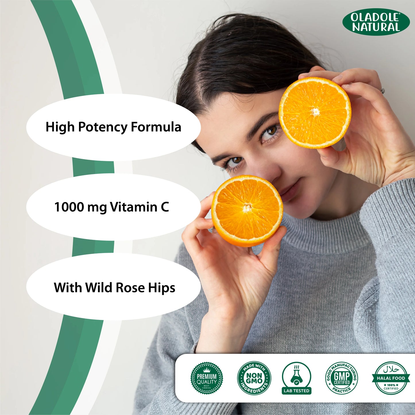 Oladole Natural Vitamin C 1000 mg with Rose Hips 100 Tablets