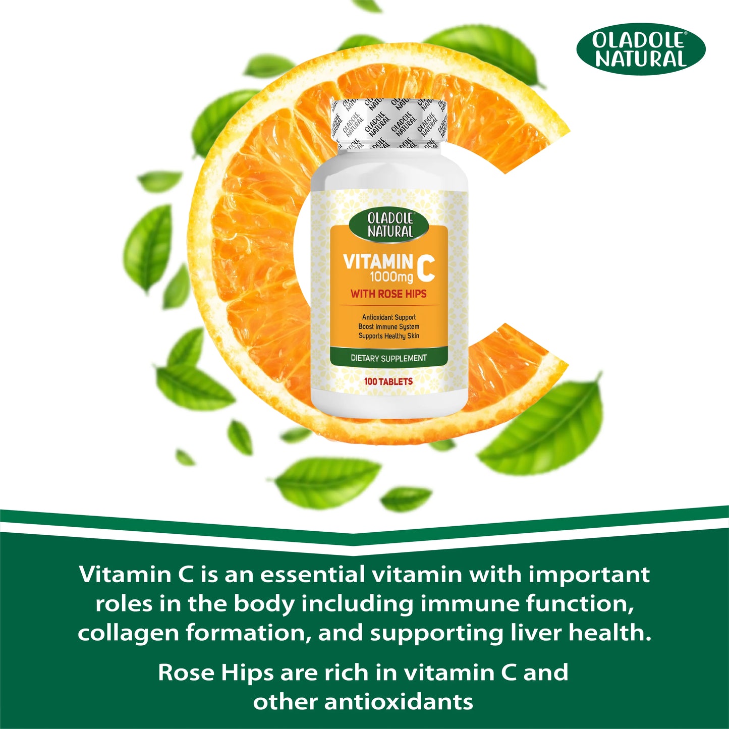 Oladole Natural Vitamin C 1000 mg with Rose Hips 100 Tablets