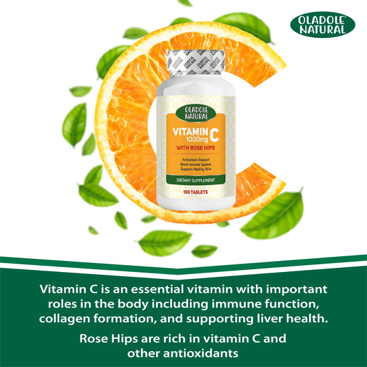 Oladole Natural Vitamin C 1000 mg with Rose Hips 100 Tablets