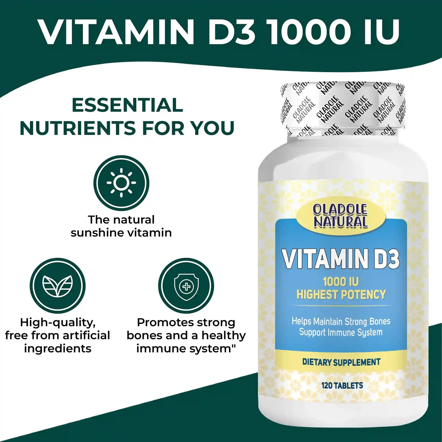 Oladole Natural Vitamin D3 1000 iu 120 Softgels