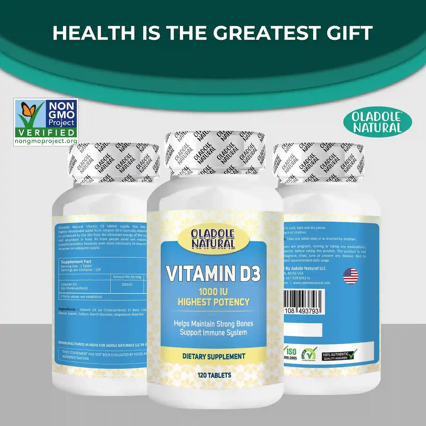 Oladole Natural Vitamin D3 1000 iu 120 Softgels