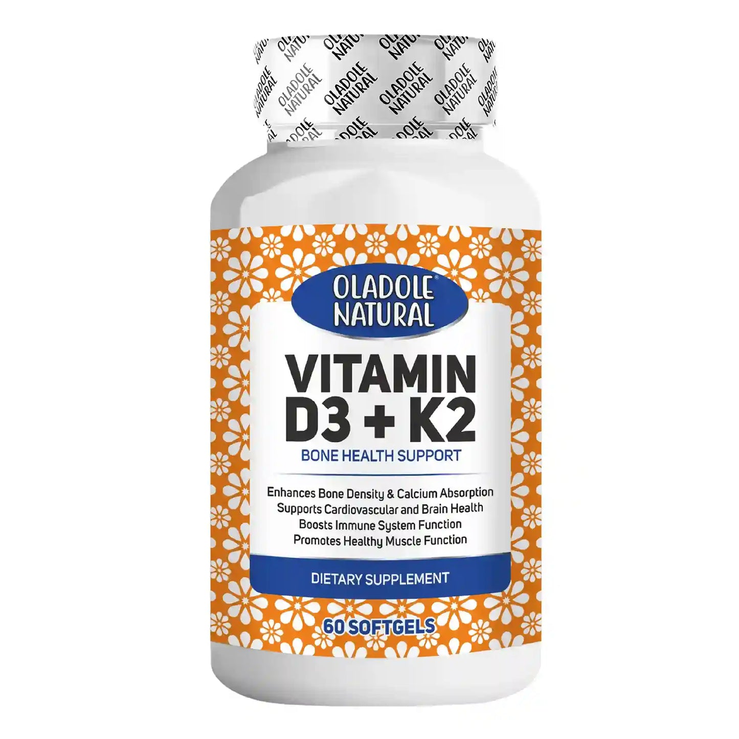 Oladole Natural Vitamin D3 5000 IU + K2 Bone Health Support 60 Softgels
