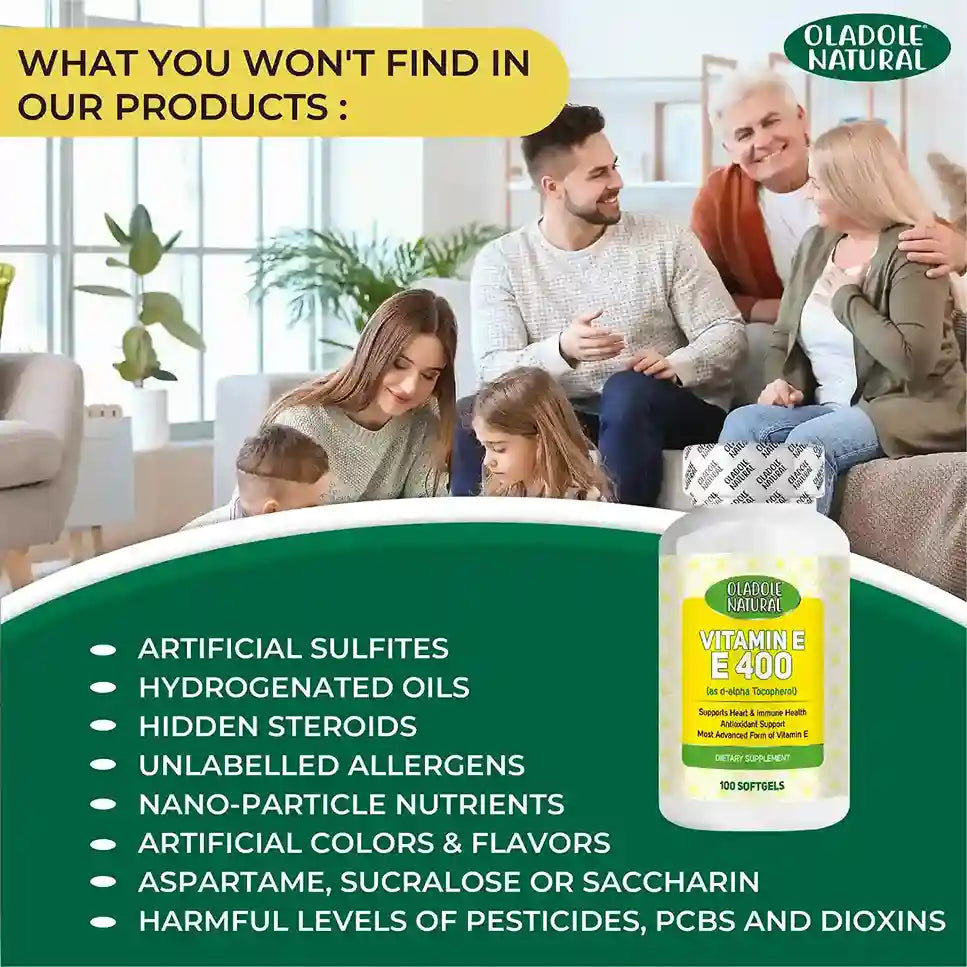 Oladole Natural Vitamin E 400 D-Alpha Tocopherol 268mg -100 Softgels