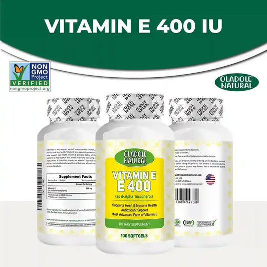 Oladole Natural Vitamin E 400 D-Alpha Tocopherol 268mg -100 Softgels