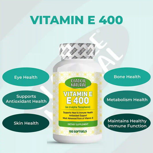 Oladole Natural Vitamin E 400 D-Alpha Tocopherol 268mg -100 Softgels