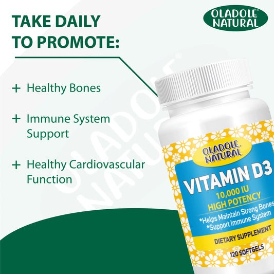 Oladole Natural Vitamin D3 10,000 iu 120 Softgels