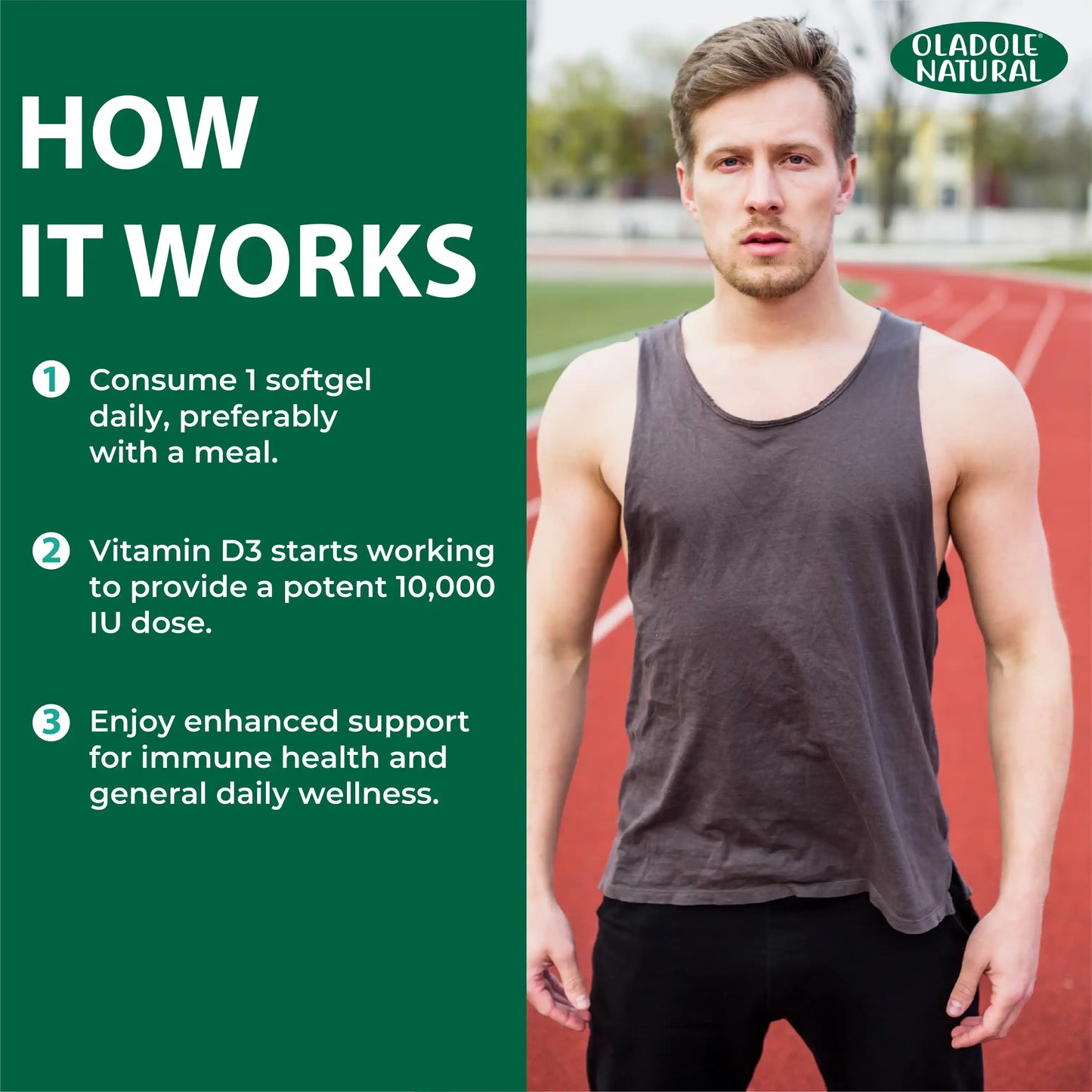 Oladole Natural Vitamin D3 10,000 iu 120 Softgels