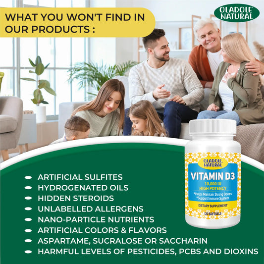 Oladole Natural Vitamin D3 10,000 iu 120 Softgels