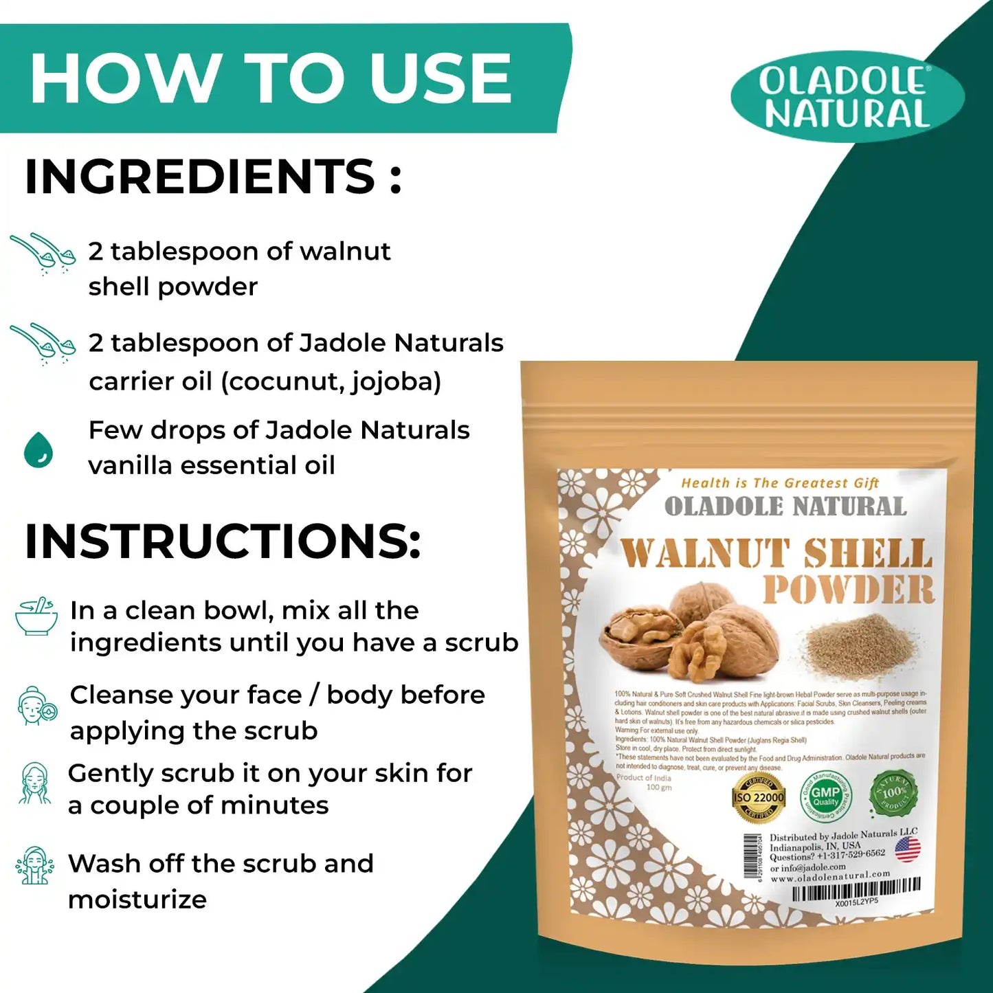 Oladole Natural 100% Natural Walnut Shell Powder 100g