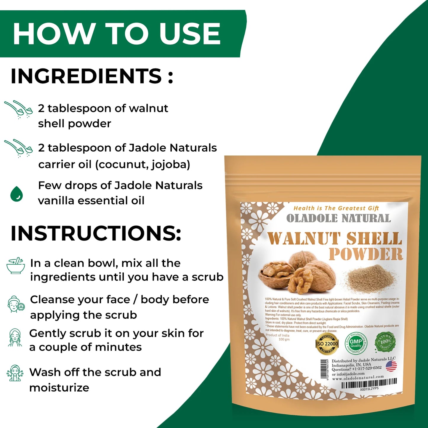 Oladole Natural 100% Natural Walnut Shell Powder 100g