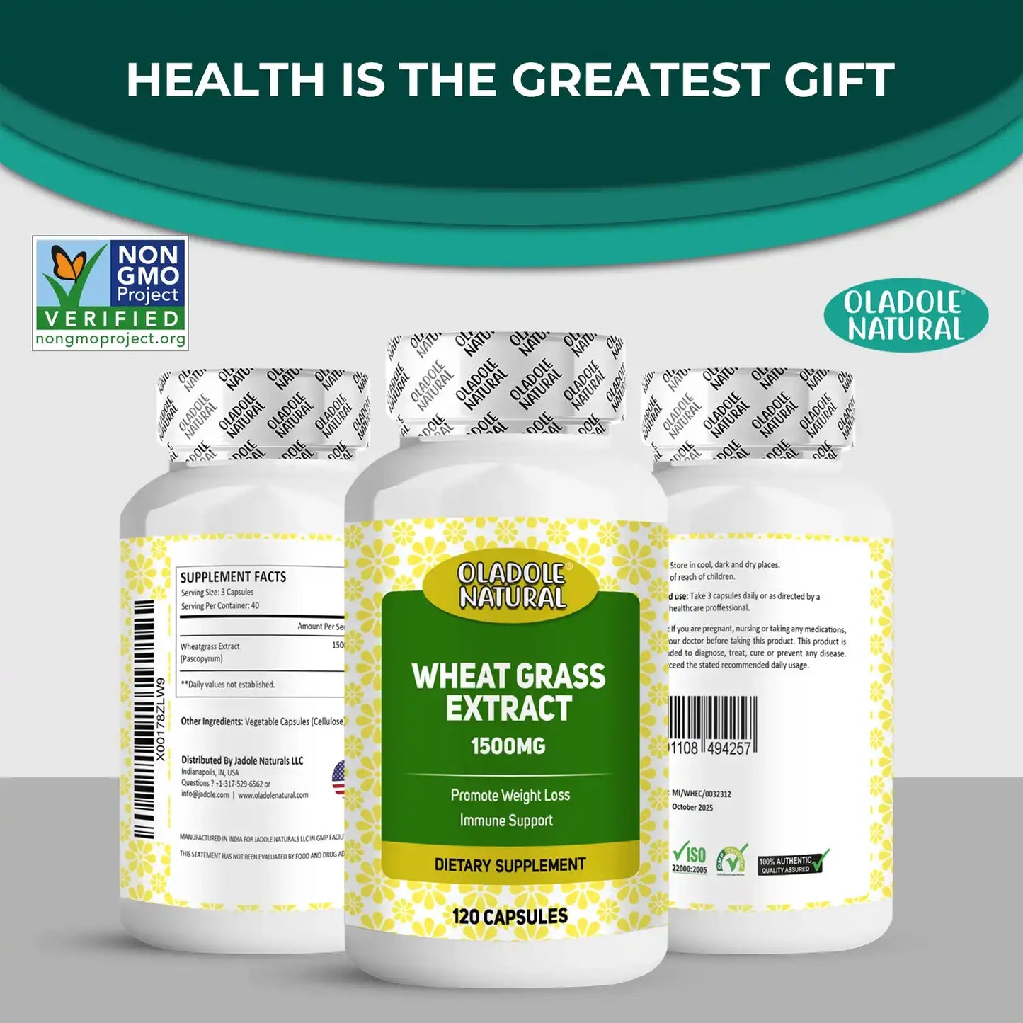 Oladole Natural Wheat Grass 1500 mg 120 Capsules
