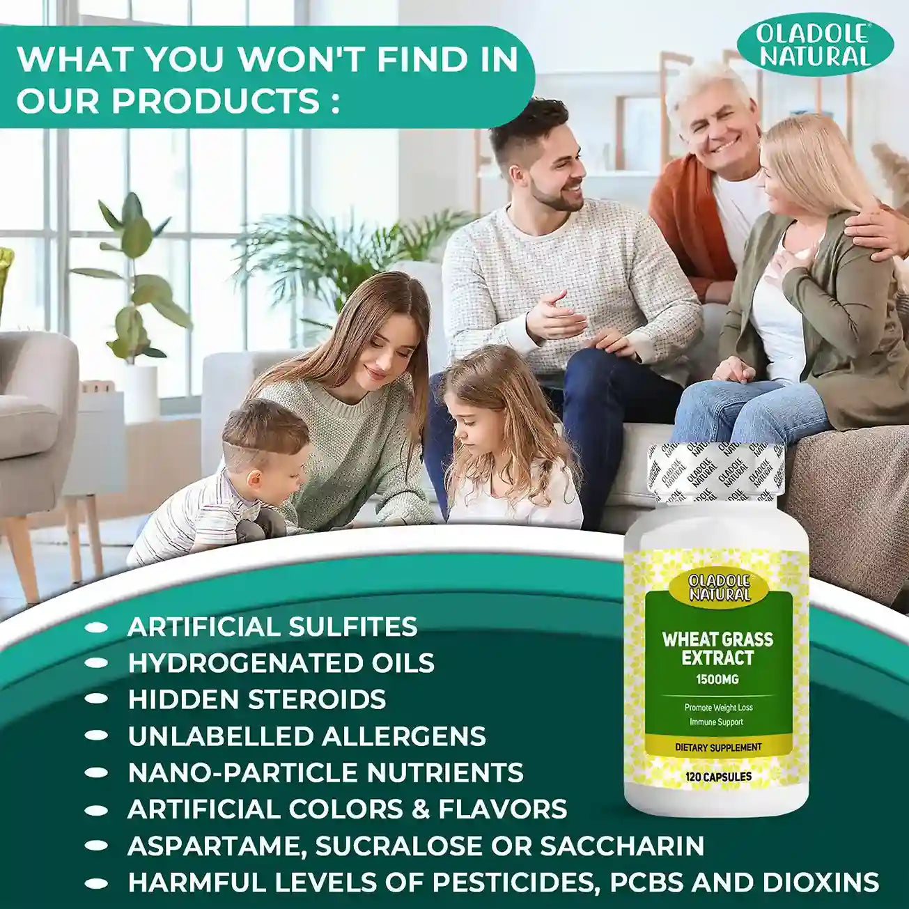 Oladole Natural Wheat Grass 1500 mg 120 Capsules