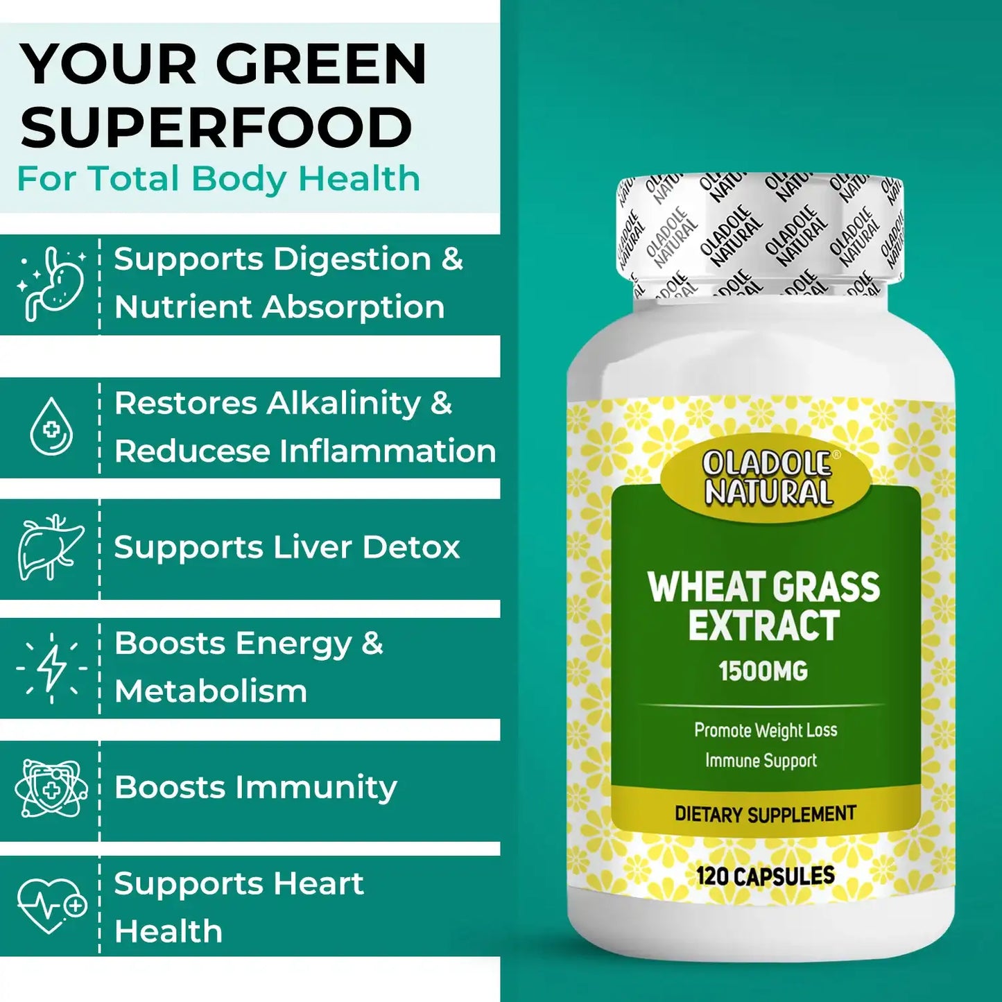Oladole Natural Wheat Grass 1500 mg 120 Capsules