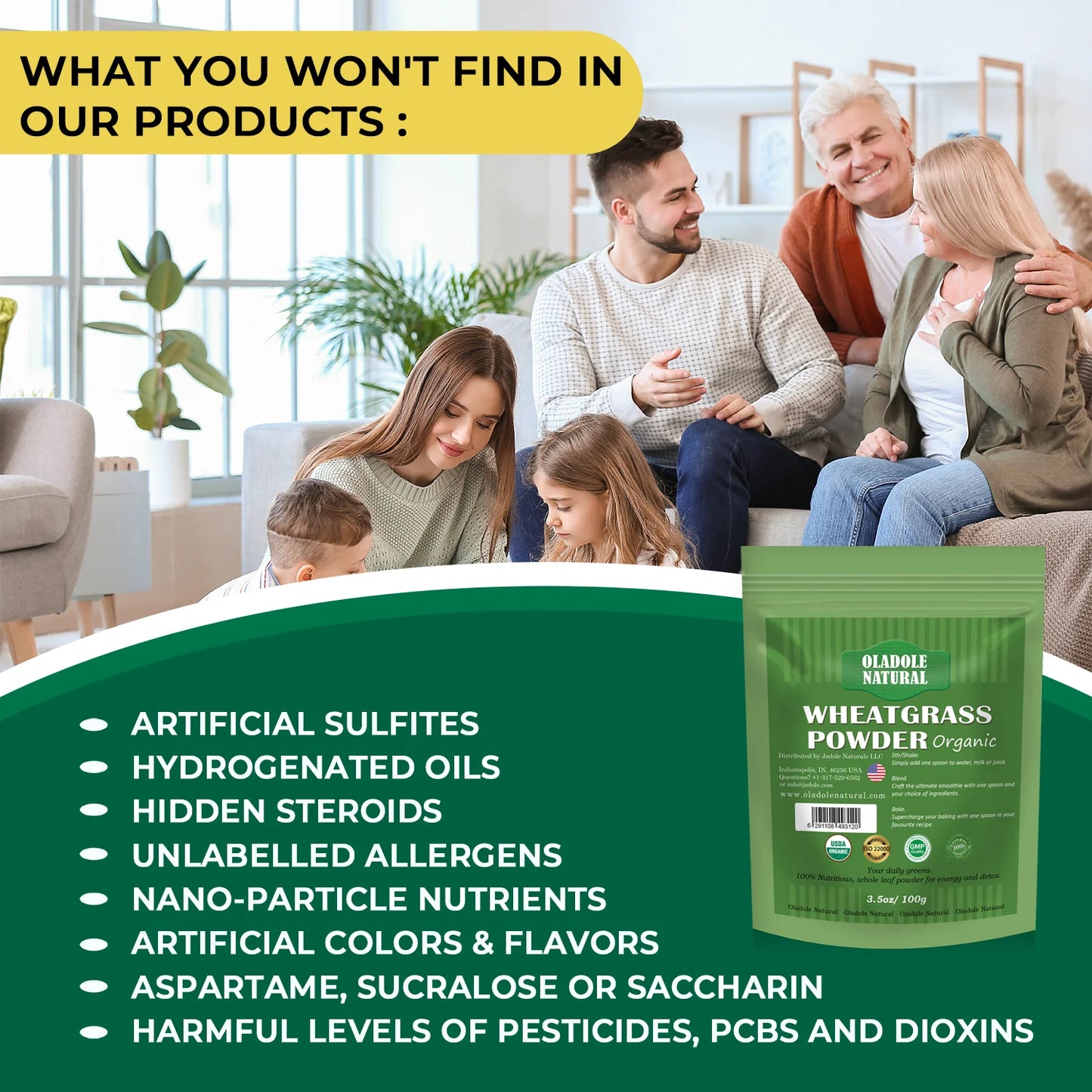 Oladole Natural Green package wheatgrass powder  Our Product Features