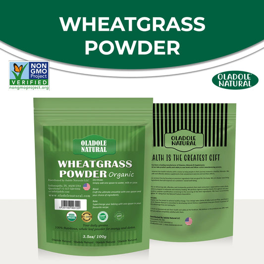 Oladole Natural Green package wheatgrass powder Front And Back
